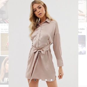 CLUB LONDON Belted Satin Shirt Dress
